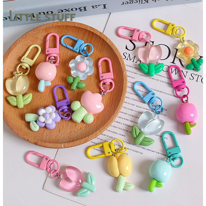 พวงกุญแจ ห้อยกรiะเป๋า ลายดอกไม้หลายแบบ น่ารัก 5 แบบ พวงกุญแจสีพาสเทล พร้อมส่งในไทย