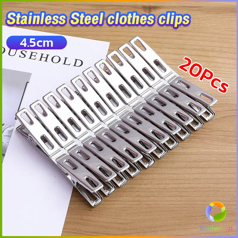 Smileshop กิ๊ฟหนีบผ้า คลิปหนีบผ้า ตัวหนีบผ้าสแตนเลส    stainless steel clothespin แพ็ค 20 ตัว