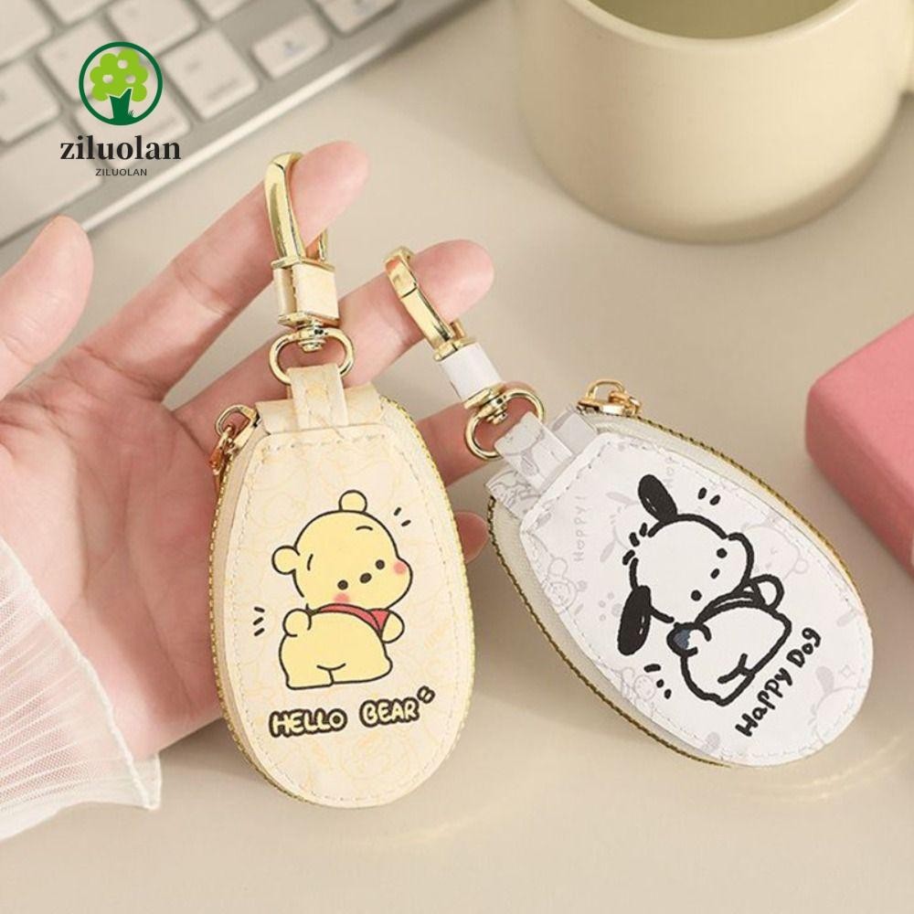 Ziluolan กุญแจรถ, ฝาครอบป้องกันกุญแจการ์ตูน Pochacco Winnie กระเป๋ากุญแจรถ, กันน้ํา PU หนังมัลติฟังก์ชั่นคีย์ Organizer