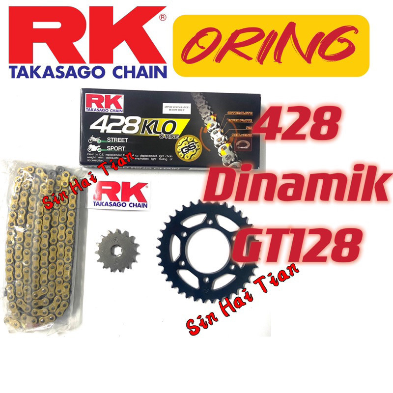 428 RK ORING Modenas DINAMIK GT128 428 RK ORING GOLD ชุดเฟืองโซ่และโซ่ 3IN1Sprocket และโซ่รถจักรยานย