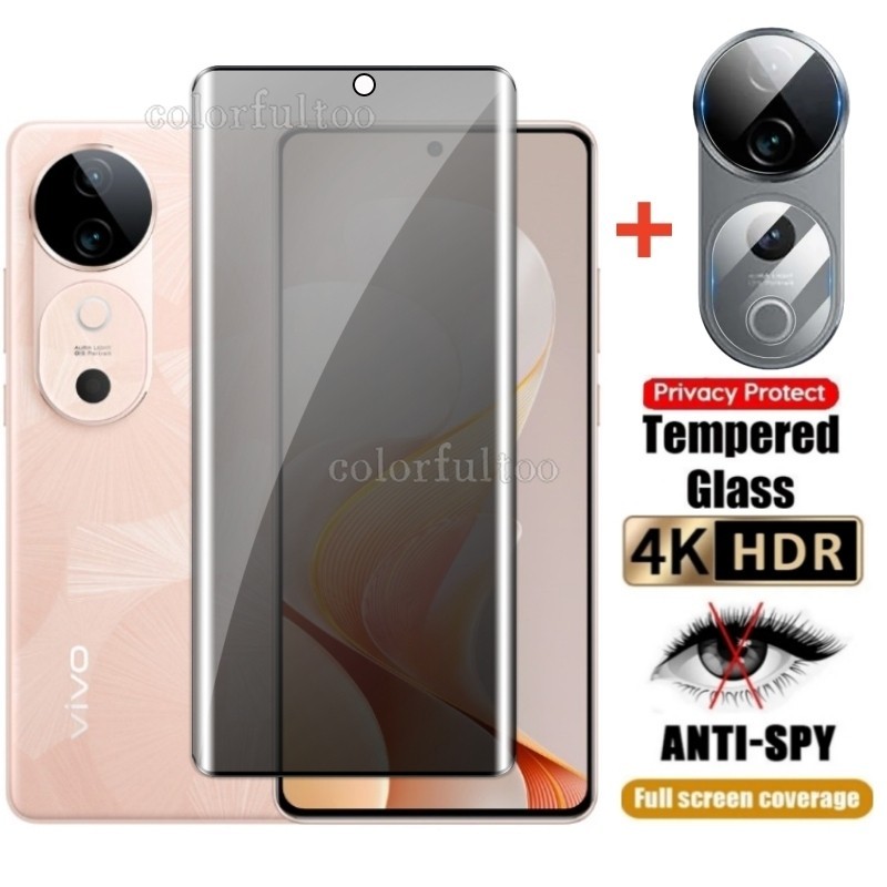 VivoV40 3D โค้งตัวป้องกันหน้าจอส่วนตัวสําหรับVivo V40 V30 Pro V30e V30Pro V60 V50 Lite V60Lite 4G 5Gคลุมทั้งหมดAnti-Spyความเป็นส่วนตัวกระจกนิรภัยกล้องเลนส์ฟิล์ม