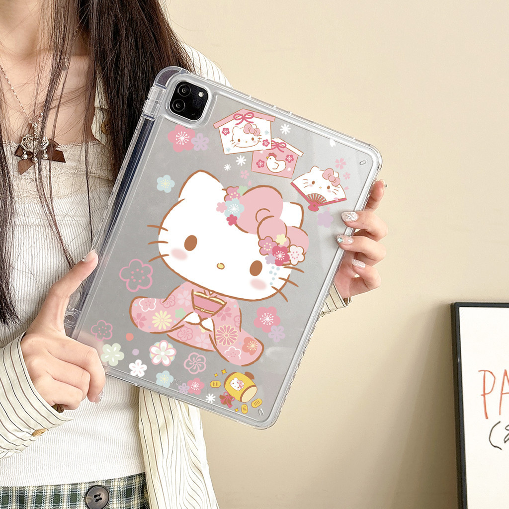 เคส hello kitty iPad air4/5/6 pro11 2022 2024 mini6 เคส iPad gen5/6/7/8/9/10 ช่องเสียบปากกาอะคริลิคใสเคสด้านหลัง