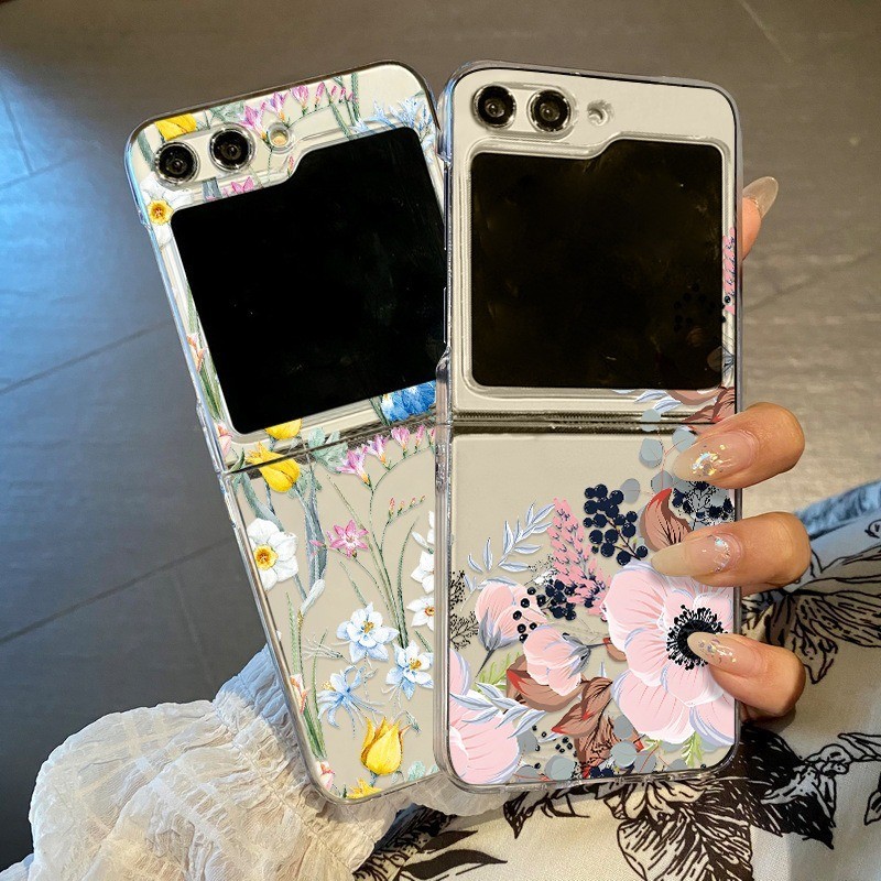 ดอกไม้หญ้ารูปแบบสําหรับโทรศัพท์ Samsung Galaxy Z Flip 6 Z Flip 5 4 3 ซิลิโคนกันกระแทกนุ่ม TPU ฝาหลังพับชุดสองชิ้นกรณี