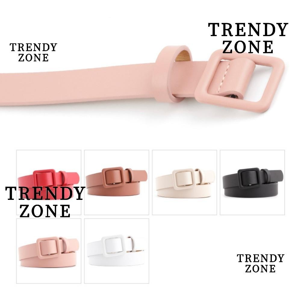 Trendyzone เข็มขัดคาดเอวผู้หญิง หนัง PU สไตล์เรโทร หัวเข็มขัดสี่เหลี่ยมสีทึบ ไม่มีรู สําหรับสาวชุด