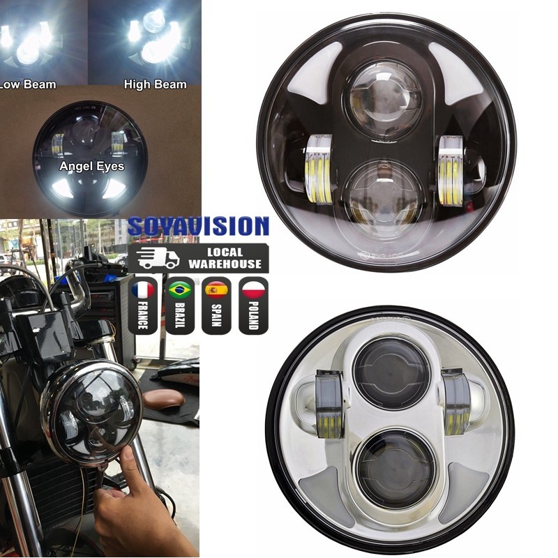 Lampu depan LED 5-3/4 5.75นิ้วสำหรับ Harley Davidson Dyna Street BOB กว้างมากๆสำหรับไรเดอร์ต่ำคันนั่