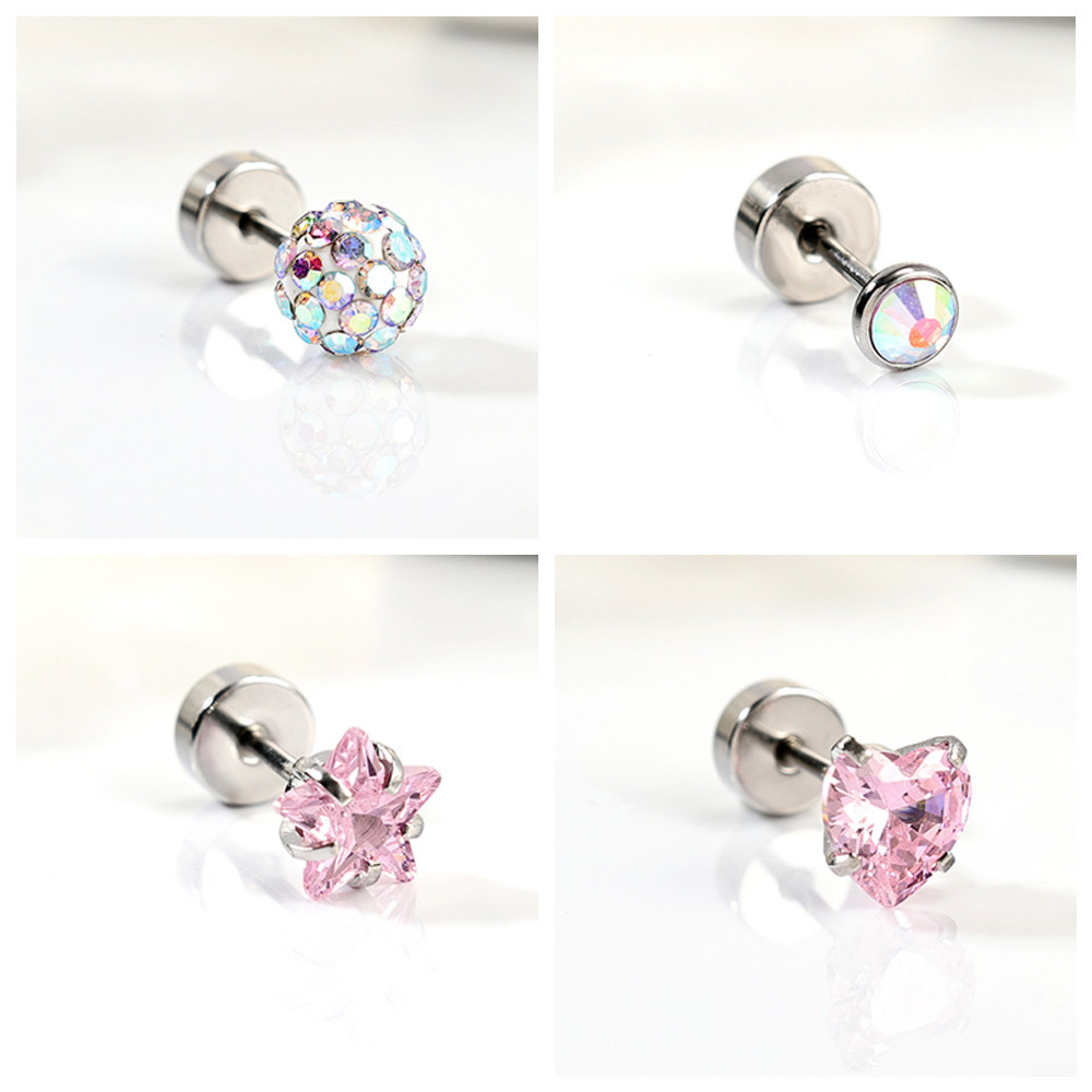 1 Pc Stianless Steel Ear Stud 20G เจาะหูหัวใจคริสตัลสตั๊ดต่างหูด้ายภายในต่างหู - รูปที่ 4