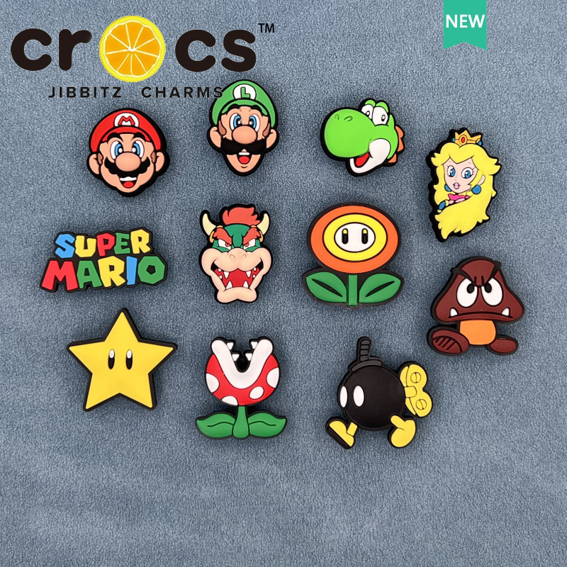 Jibbitz crocs charm หัวเข็มขัดรองเท้า Super Mario DIY การ์ตูน สนุก รู อุปกรณ์เสริมรองเท้า จิ๊บบิท ตัวติดรองเท้า crocs
