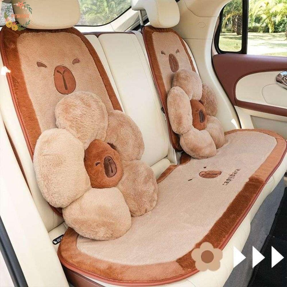 Pewany พนักพิงศีรษะ ผ้ากํามะหยี่ขนนิ่ม ลายการ์ตูน Capybara น่ารัก สีน้ําตาล สําหรับตกแต่งเบาะรถยนต์
