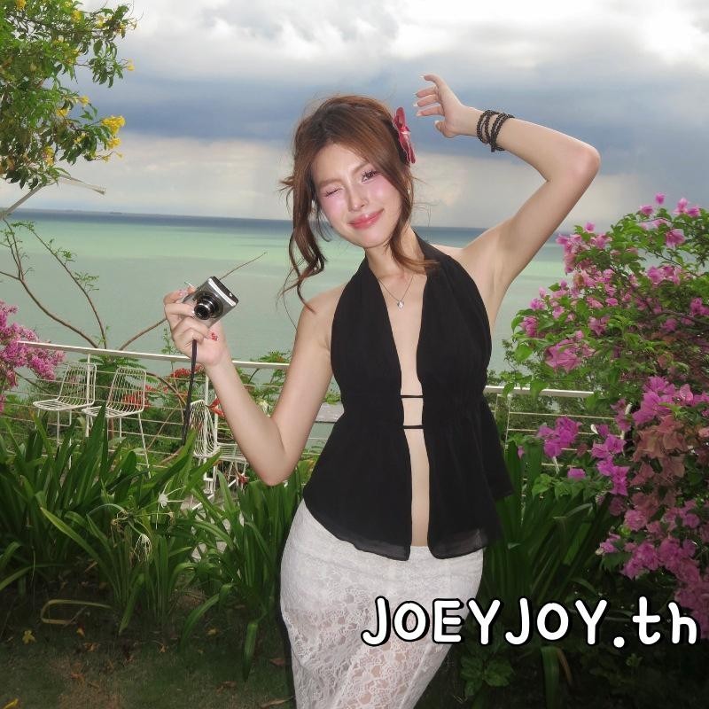 Joeyjoy-เสื้อกล้ามคล้องคอสําหรับผู้หญิงแขนกุดเปิดหลังเปิดด้านหน้าเสื้อกั๊กฤดูร้อน