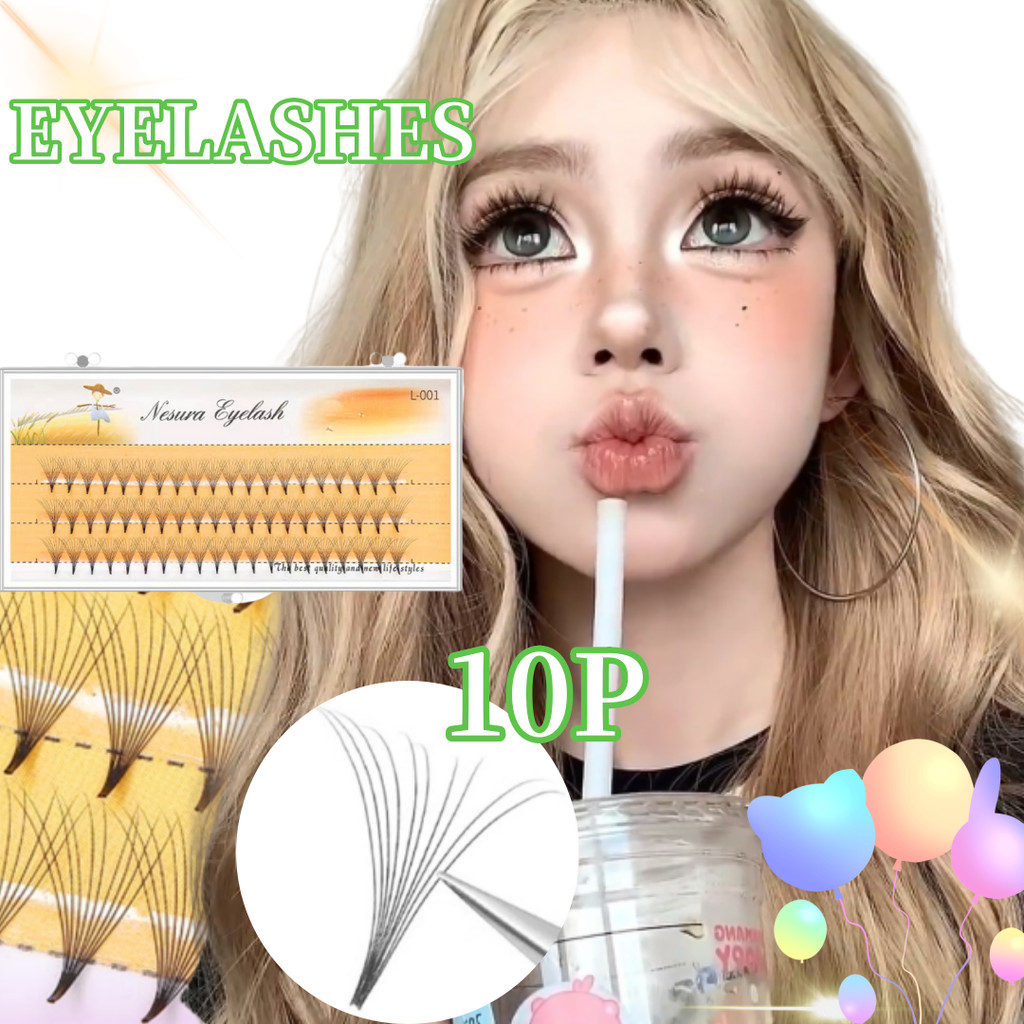 10P ขนตาปลอม ช่อหนา eyelash Bouquet grafted ขนตาปลอม แบบนุ่ม ละลายน้ําได้ ปลอมหนาแต่งหน้าเครื่องมือต่อขนตา