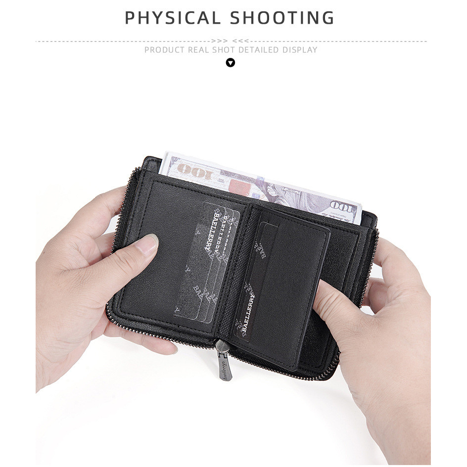 แบลเลอร์รี่ ธุรกิจไม้ไผ่ RFID ซิปกระเป๋าใส่เหรียญเรียบง่ายสะกดหนังเยาวชนกระเป๋าสตางค์ผู้ชายกระเป๋าสตางค์สั้น