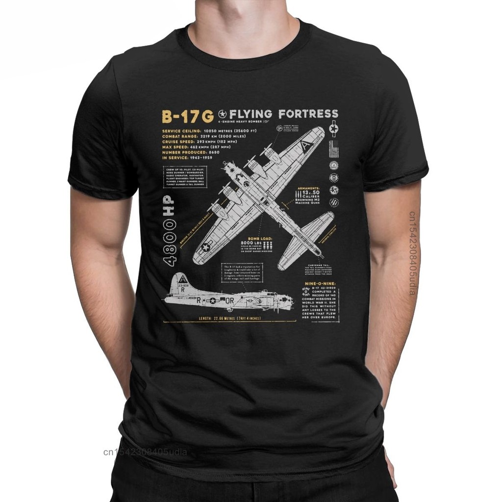 เสื้อยืดผู้ชาย B-17 Flying Fortress Cotton Tees Fighter Plane War Pilot เครื่องบินเครื่องบินเสื้อยืด