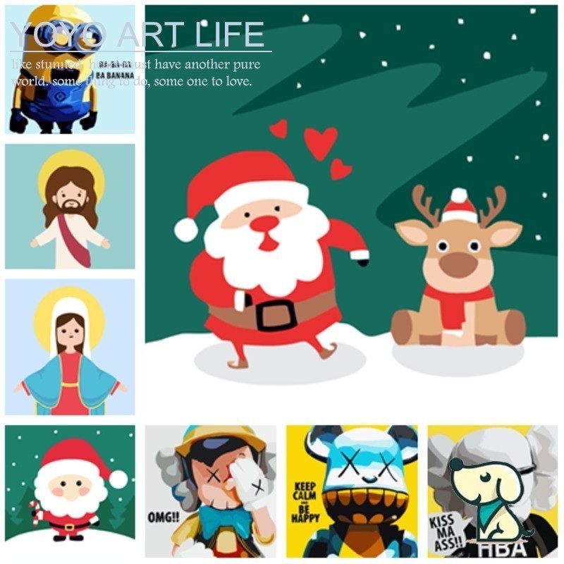 Art Painting 20x20cm ระบายสีตามตัวเลข Paint by number DIY oil painting By Numbers Canvas painting christmas cartoon SP2