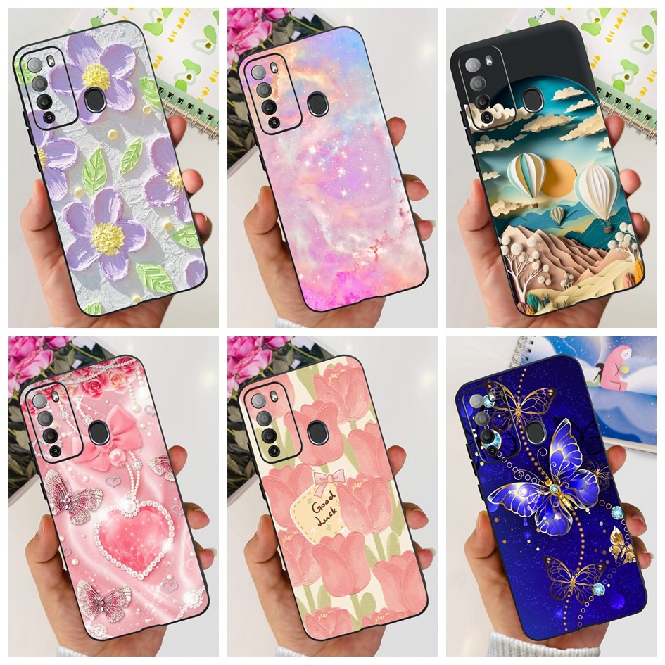 สําหรับ ITEL S16 / S16 Pro กรณีใหม่ Stylish Tulip ดอกไม้ซิลิโคนอ่อนนุ่มสีดําฝาครอบโทรศัพท์สําหรับ ITEL Vision 2 / Vision 1 Pro ปลอก