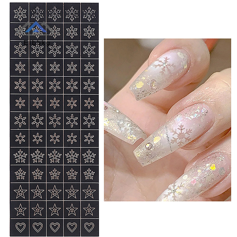 Eibbkg French Nails Strip Nail Forms Fringe Tip Guides สติกเกอร์ DIY Snowflake Heart Butterfly Nail Art เคล็ดลับลายฉลุแถบเล็บเครื่องมือลดราคา