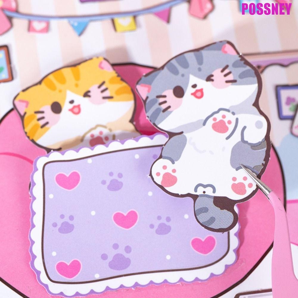 Possney Magnetic Quiet Book, Montessori Handmade Cat สติกเกอร์หนังสือ,ของเล่นเพื่อการศึกษากระดาษการ์ตูน Hand Ledger DIY เด็ก Busy Book ของเล่นเด็ก