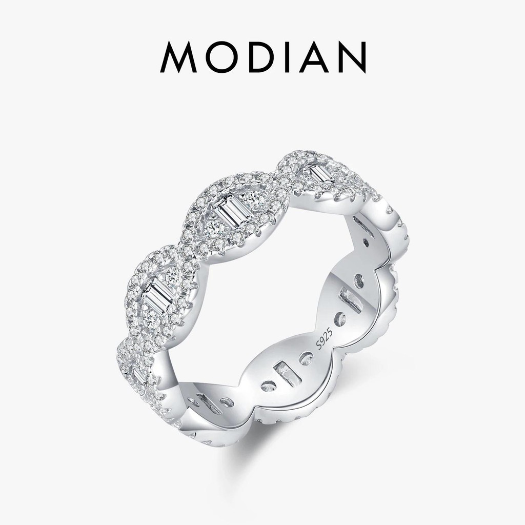 Modian 925 เงินสเตอร์ลิงประกายเรขาคณิต Clear Zirconia Eternity Band Stackable แหวนผู้หญิง Fine วันหยุดเครื่องประดับของขวัญ