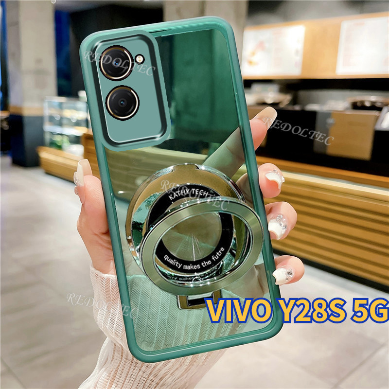 เคส VIVO Y28S 5G 2024 ออกแบบใหม่ที่วางขาตั้งแม่เหล็กปลอกโปร่งใส VIVOY28S VIVO Y28 S Ultra Thin Clear