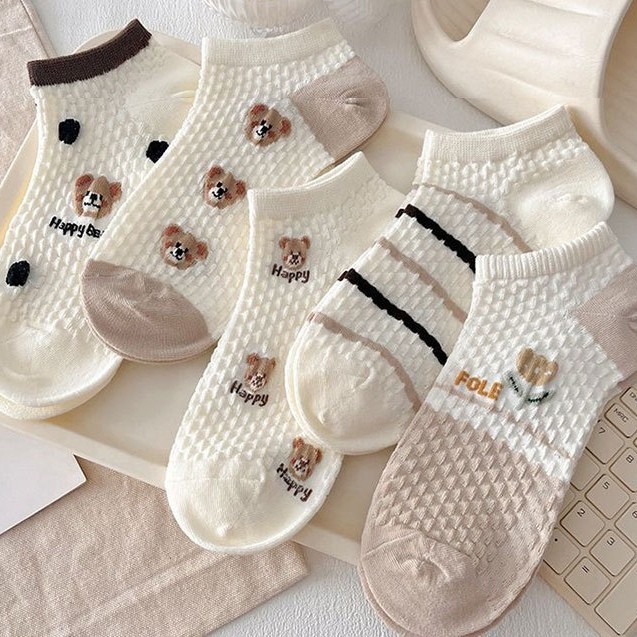 SY_SHOP899 ถุงเท้าข้อสั้น (5ลาย/10คู่) ถุงเท้าแฟชั่นเกาหลี เนื้อผ้านุ่มงานถักอย่างดี B49