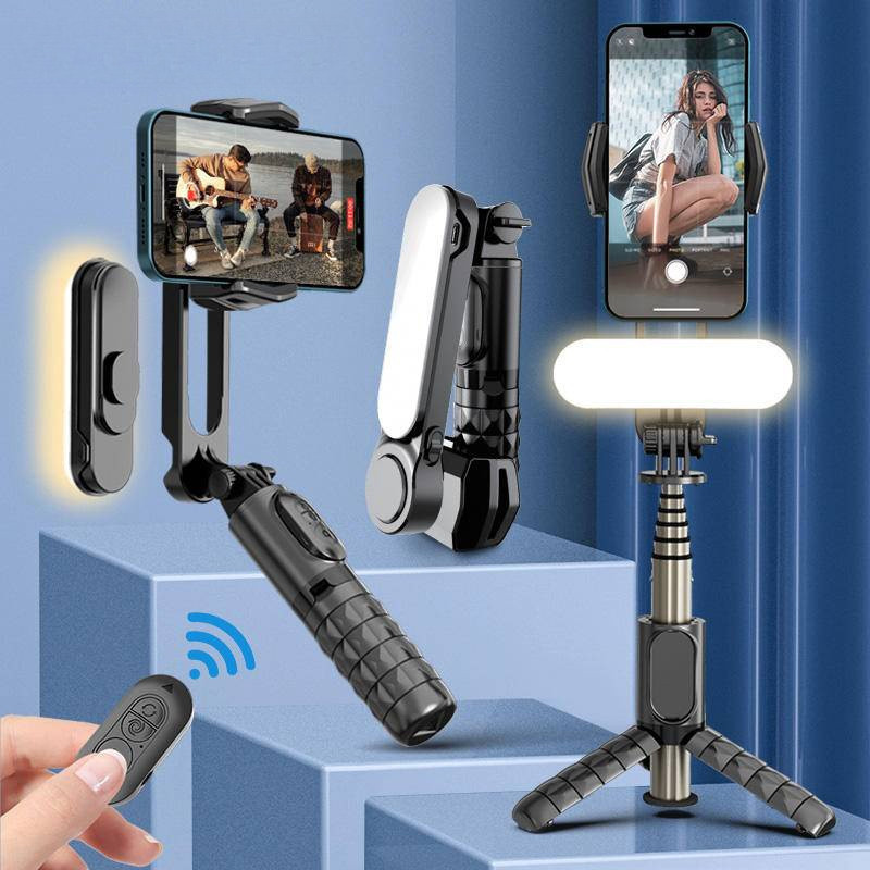 Q09 Gimbal Stabilizer Selfie Stick ขาตั้งกล้องพร้อมไฟเติมไร้สายบลูทูธสําหรับสมาร์ทโฟนโทรศัพท์มือถือ