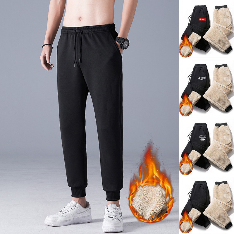 ฤดูหนาวกางเกงกํามะหยี่ผู้ชาย Warm Lamb ขนสัตว์หนา Casual Jogger Cold-proof Windproof กีฬารองเท้า M-5xl