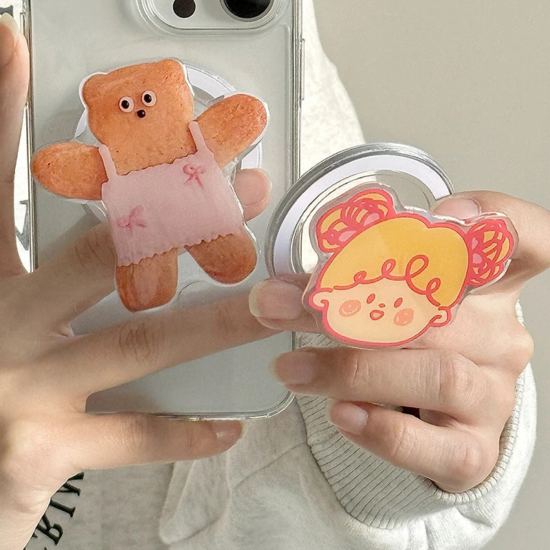 เกาหลีน่ารักคุกกี้หมีสาว Boy Grip Tok Griptok โทรศัพท์ยืนผู้ถือสนับสนุนสําหรับ iPhone Samsung Universal อุปกรณ์เสริมผู้ถือแหวน