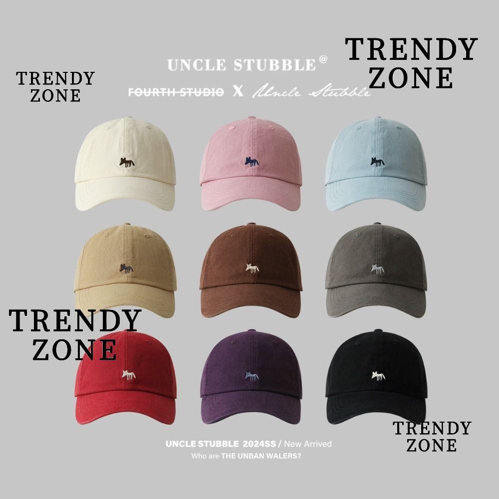 Trendyzone หมวกฮิปฮอป, หมวกเบสบอลปีกโค้งผ้าฝ้าย, หมวกทรงแหลมแบบปรับได้ปักลายลําลองกีฬากลางแจ้ง