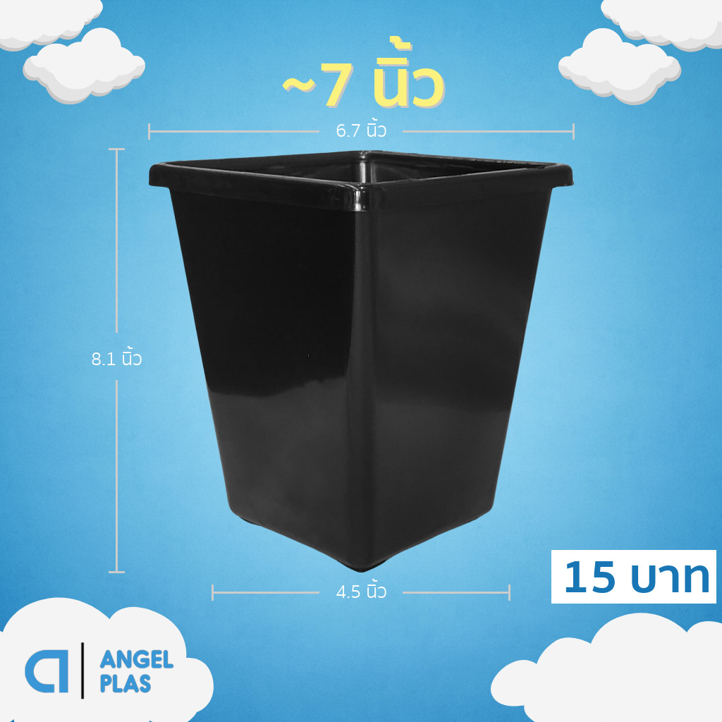 กระถางสี่เหลี่ยม แคคตัส ไม้กราฟ ทรงสูง 6 6.7 7 นิ้ว สีดำ Bundle 25 ใบ