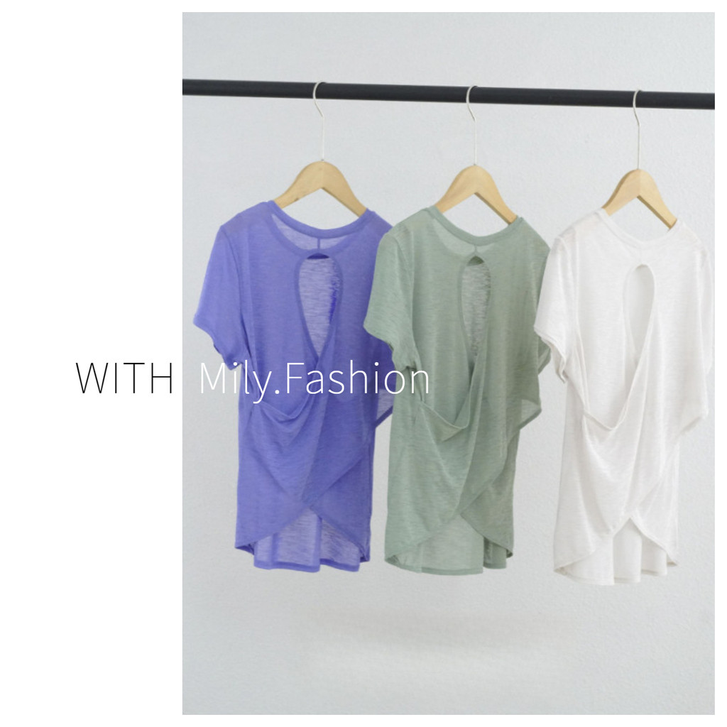 Milyfashion Slub เส้นด้าย Hollow Cross Back เสื้อผ้าโยคะยาวรอบคอฟิตเนสแขนสั้น Breathable Quick-Drying กีฬา Top