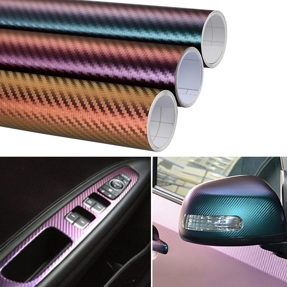 30*100 ซม.ภายในรถ Chameleon 3D คาร์บอนไฟเบอร์ไวนิลฟิล์มสติกเกอร์ PVC Decals กันน้ํา Auto Body ตกแต่งที่กําหนดเองอุปกรณ์เสริม