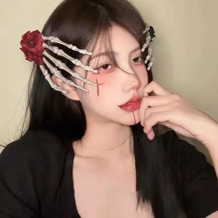 ฮาโลวีน Terror กิ๊บติดผมมือโครงกระดูกตลกสําหรับผู้หญิงฝังเครื่องประดับผมดอกไม้เครื่องประดับ