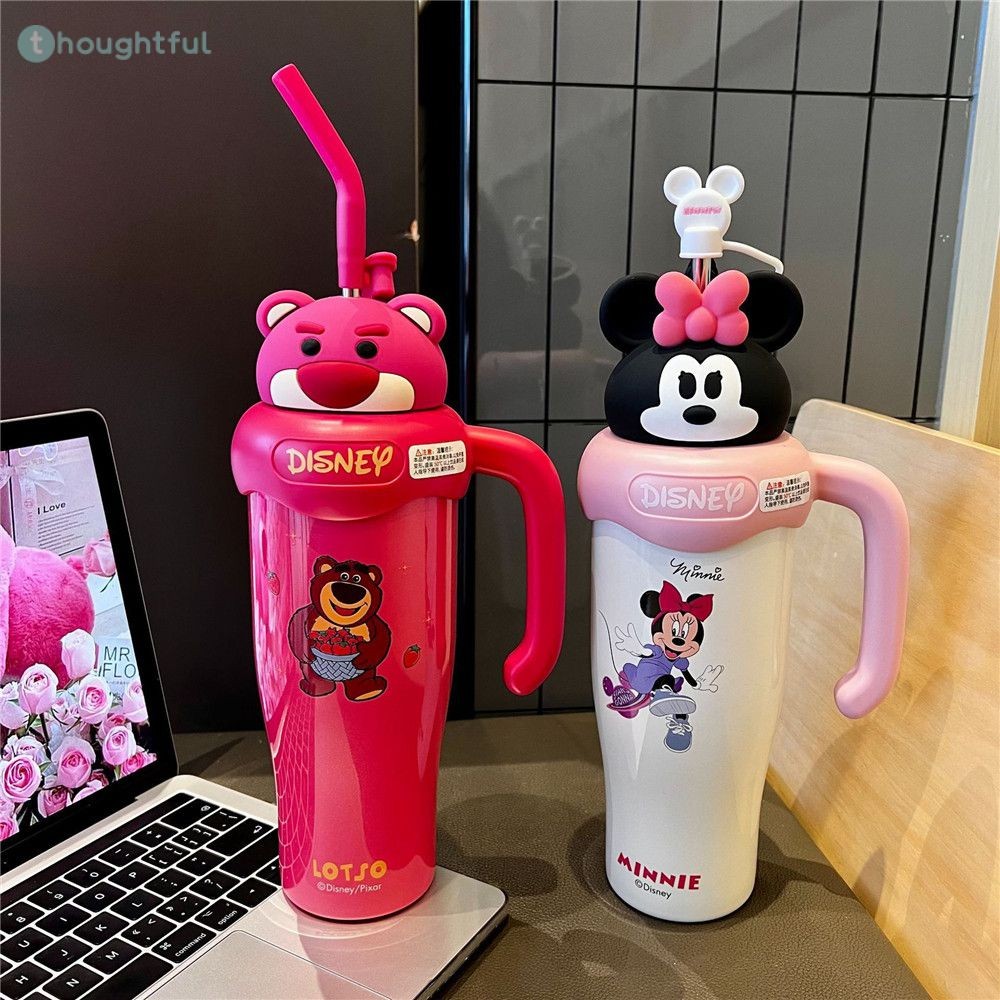 แก้วเก็บความร้อน Disney Thermos 800ml แก้วน้ำสแตนเลส 316 ความจุขนาดใหญ่ แก้วมีหลอด แก้วกาแฟ Mickey M