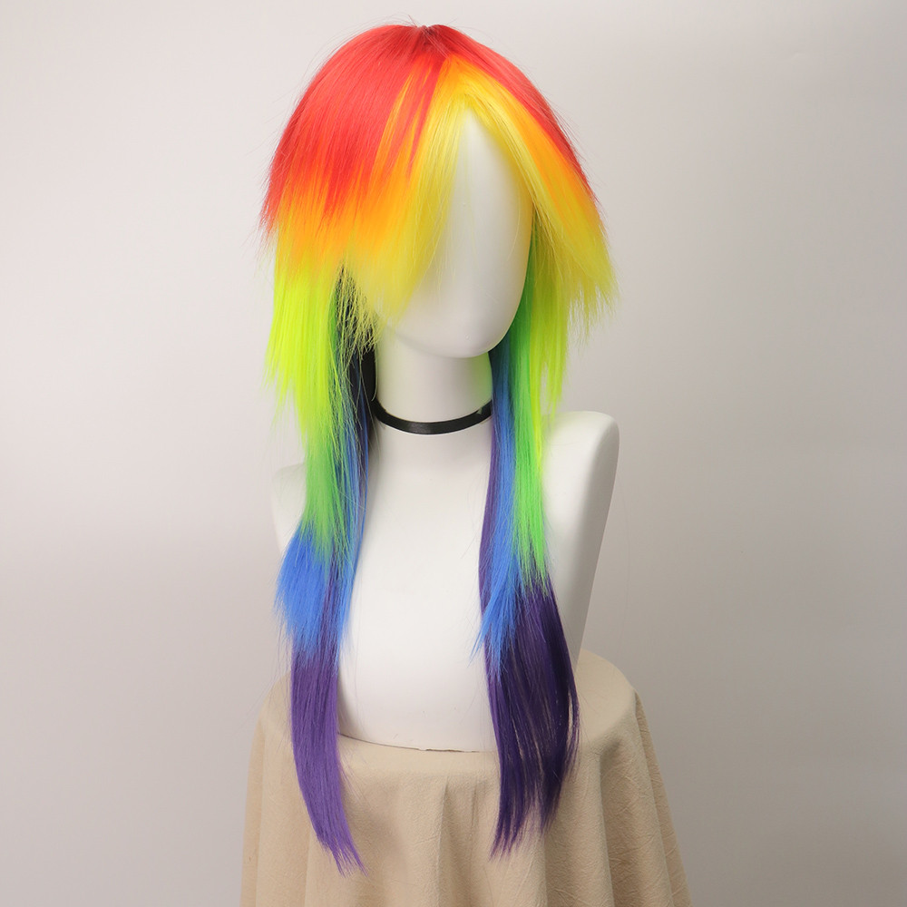 ผมปลอม วิกผมคอสเพลย์ผู้หญิง My Little Pony Rainbow Dash หลากสีทนความร้อนปาร์ตี้ฮาโลวีนคอสเพลย์วิกผม