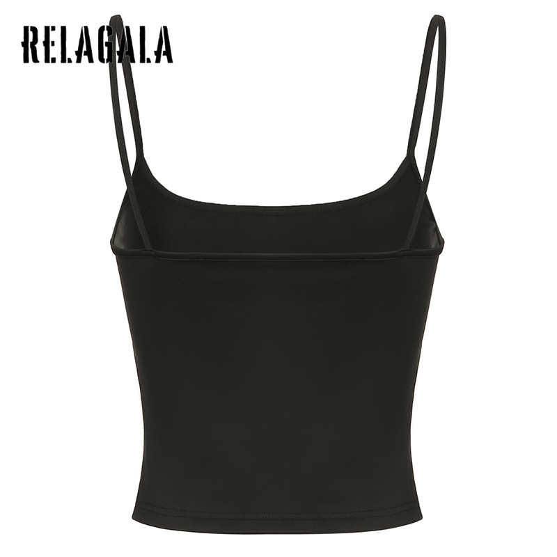 RelaGala ผู้หญิงแฟชั่นใหม่ Casual สีทึบเซ็กซี่ Slim ด้านล่างสลิง Crop Top