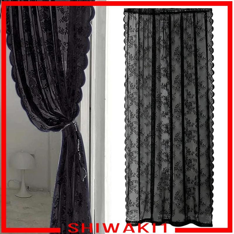 [Shiwaki1] ผ้าม่านลูกไม้ ลายดอกไม้ สีดํา สําหรับตกแต่งบ้าน ระเบียง
