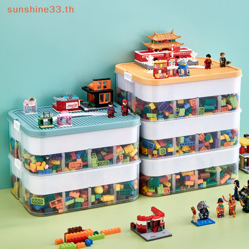 Thsun กล่องเก็บบล็อกอาคารสําหรับ 2 ชั้น Classified โปร่งใสของเล่นเด็ก Organizer พร้อมฝาปิด Stackable First Aid Kit ยา TH