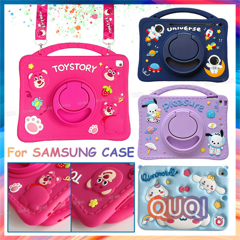 SAMSUNG เด็กการ์ตูนสตรอเบอร์รี่หมีซิลิโคนอ่อนนุ่มพร้อมขาตั้งฝาครอบแท็บเล็ตกันกระแทกสําหรับsamsung Galaxy Tab S7 S8 S9 FE Plus A7 Lite A8 A9 Plus A T290 X710 X510 T220 X110 X210 T730