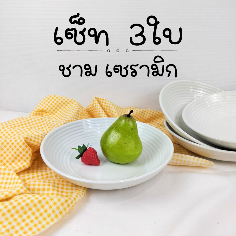 จาน จานเซรามิค จานข้าว จานเซรามิก ชามราดหน้า เซรามิค จานสีขาว 9นิ้ว (แพ็ค3ใบ) ทนร้อน เข้าไมโครเวฟได้
