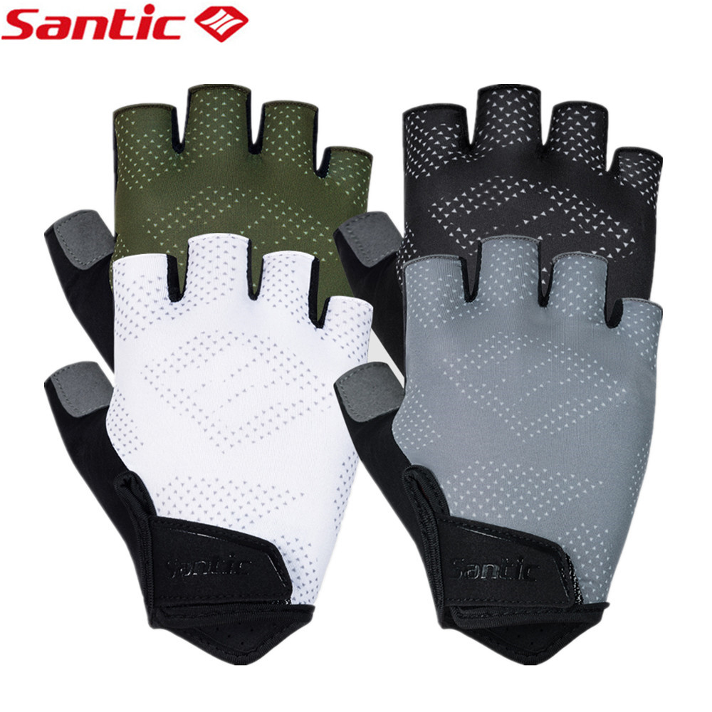 Santic ถุงมือปั่นจักรยานผู้ชายผู้หญิงระบายอากาศกันกระแทกลื่นกีฬาจักรยานถุงมือไร้นิ้ว