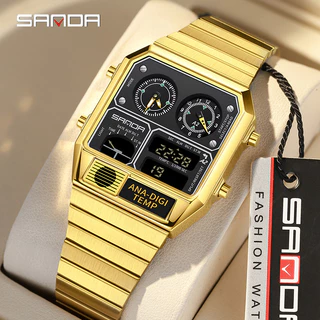 Sanda Retro อินเทรนด์ Punk Dual Display Luminous กันน้ําอิเล็กทรอนิกส์ควอตซ์นาฬิกาผู้ชาย SD3192-11