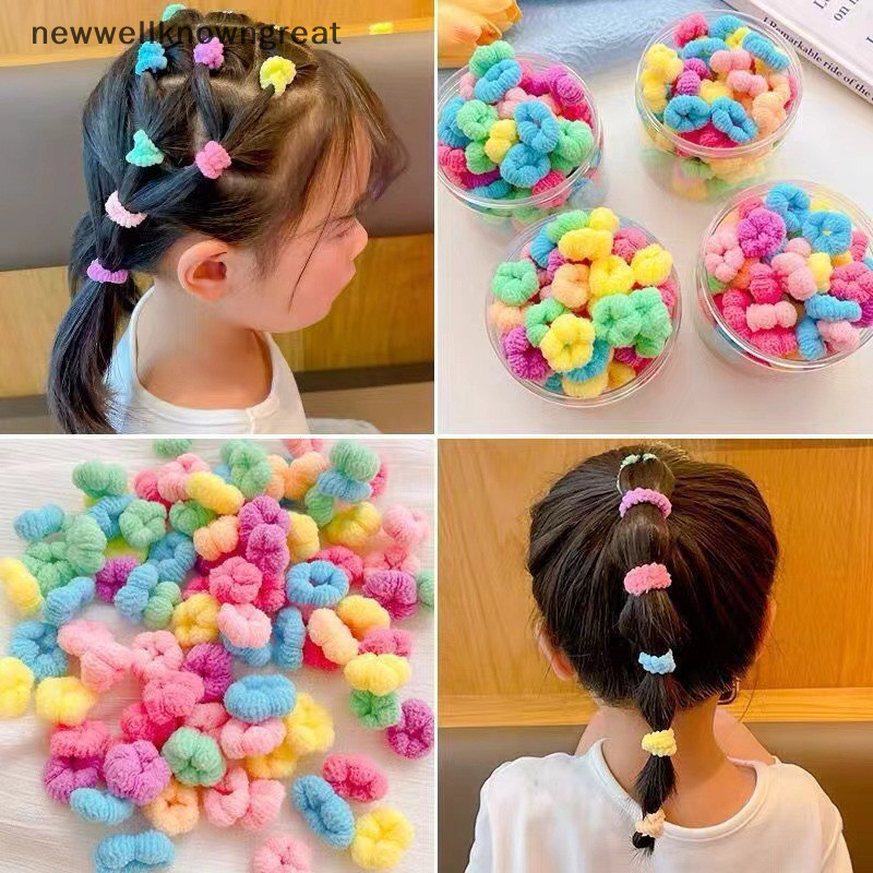 Newwellknowngreat 100 ชิ้นสีทึบตาราง Wave ยืดหยุ่นผมเด็กทารก Scrunchie ยางรัดเด็กน่ารักอุปกรณ์เสริมผม CAD