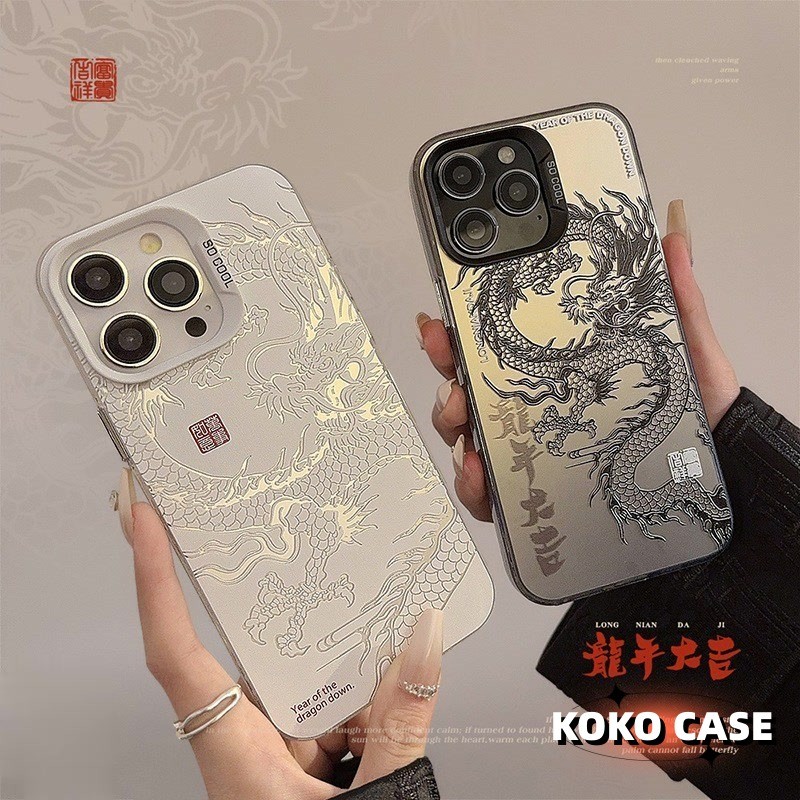 COD สําหรับ iPhone 11 13 12 14 15 Pro MAX 14 7 Plus XR XSMAX มังกรจีนเคสโทรศัพท์กันกระแทกสุดหรูแบรนด์อินเทรนด์