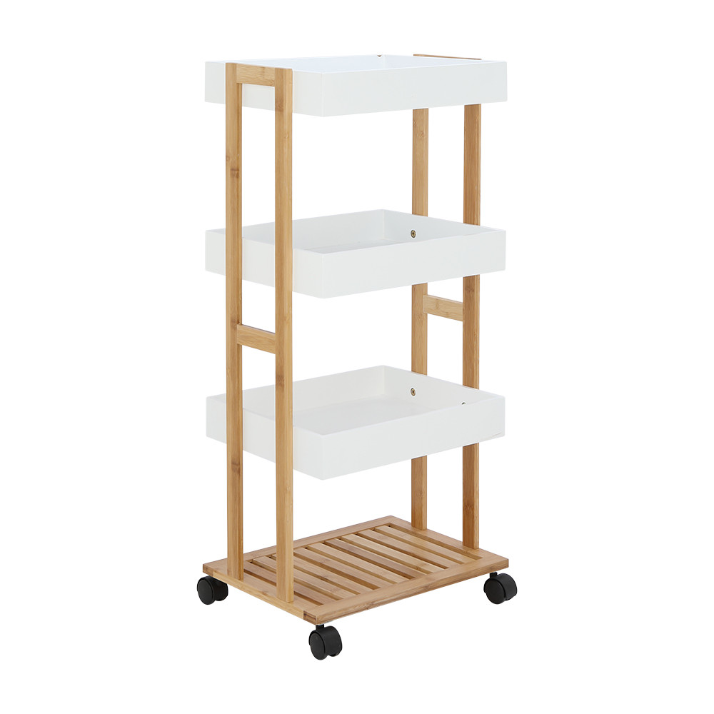 HomeHuk ชั้นวางของในห้องน้ำ 4 ชั้น+ล้อ รุ่นโฮมมี่ - สีขาว/ธรรมชาติ