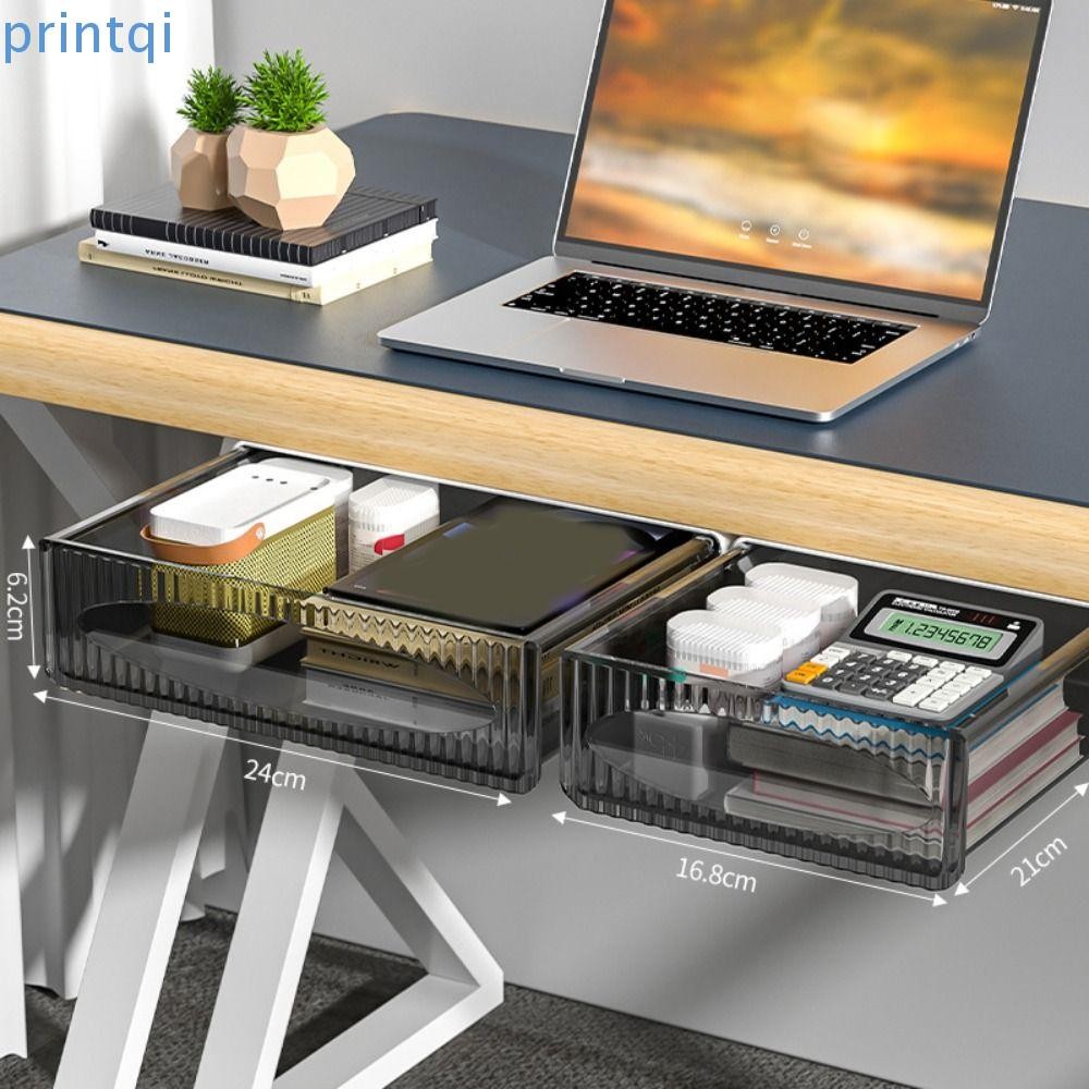PRINTQI ใต้กล่องเก็บลิ้นชักโต๊ะที่ซ่อนอยู่แขวนห้องนอนหอพักโต๊ะสํานักงานวาง Non Punching Table Bottom Storage