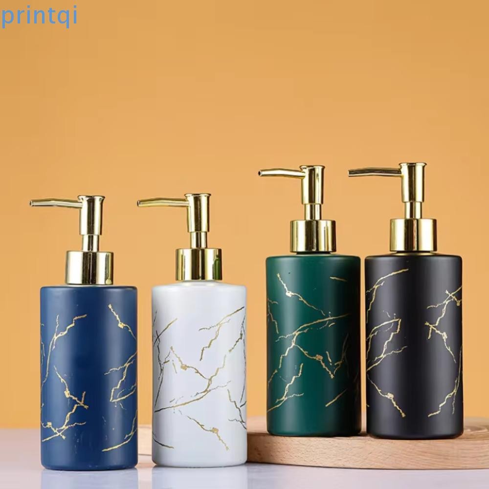 PRINTQI ขวดอิมัลชันแก้ว, ขวดโลชั่นอาบน้ําลายหินอ่อน 350ml เซรามิกอุปกรณ์ห้องน้ําเครื่องจ่ายสบู่ขวดเจลทําความสะอาดมือ