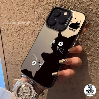 เคสไอโฟน11 สีดำหรูหราซิลิโคนแข็งกรณีโทรศัพท์ แมวสีดำแมวสีขาว For IPhone 13 12 7Plus 14 15 11 Pro MAX 8 7 6 Plus X XR XS