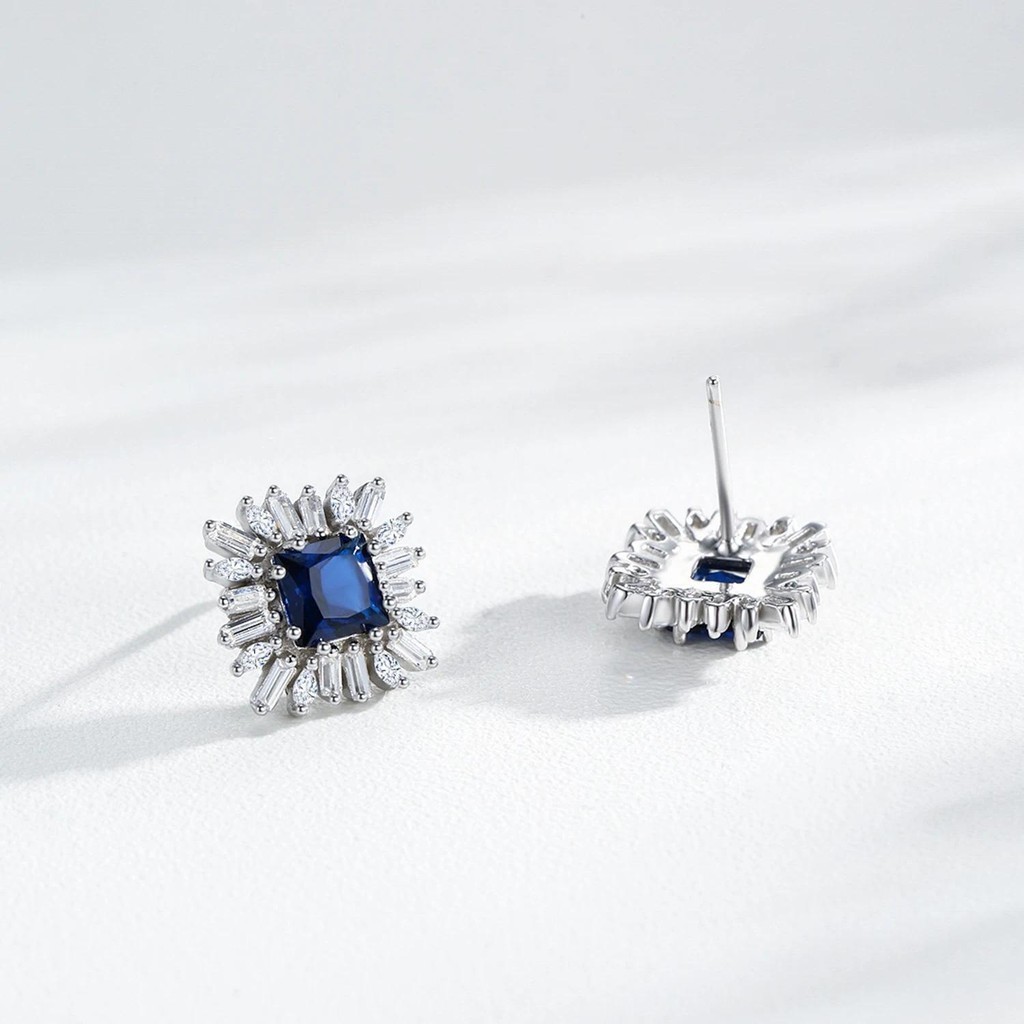 Ailmay Elegant 925 เงินสเตอร์ลิง Retro Blue Square Zircon ต่างหูวันหยุดที่สมบูรณ์แบบหรือของขวัญครบรอบสําหรับผู้หญิง
