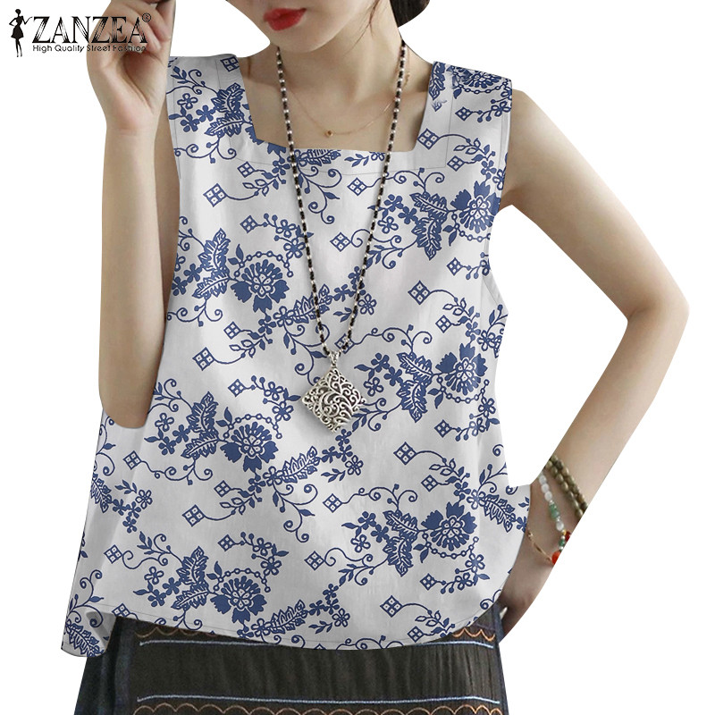 Zanzea เสื้อกล้าม A-Hem พิมพ์ลายดอกไม้เกาหลีสําหรับผู้หญิง