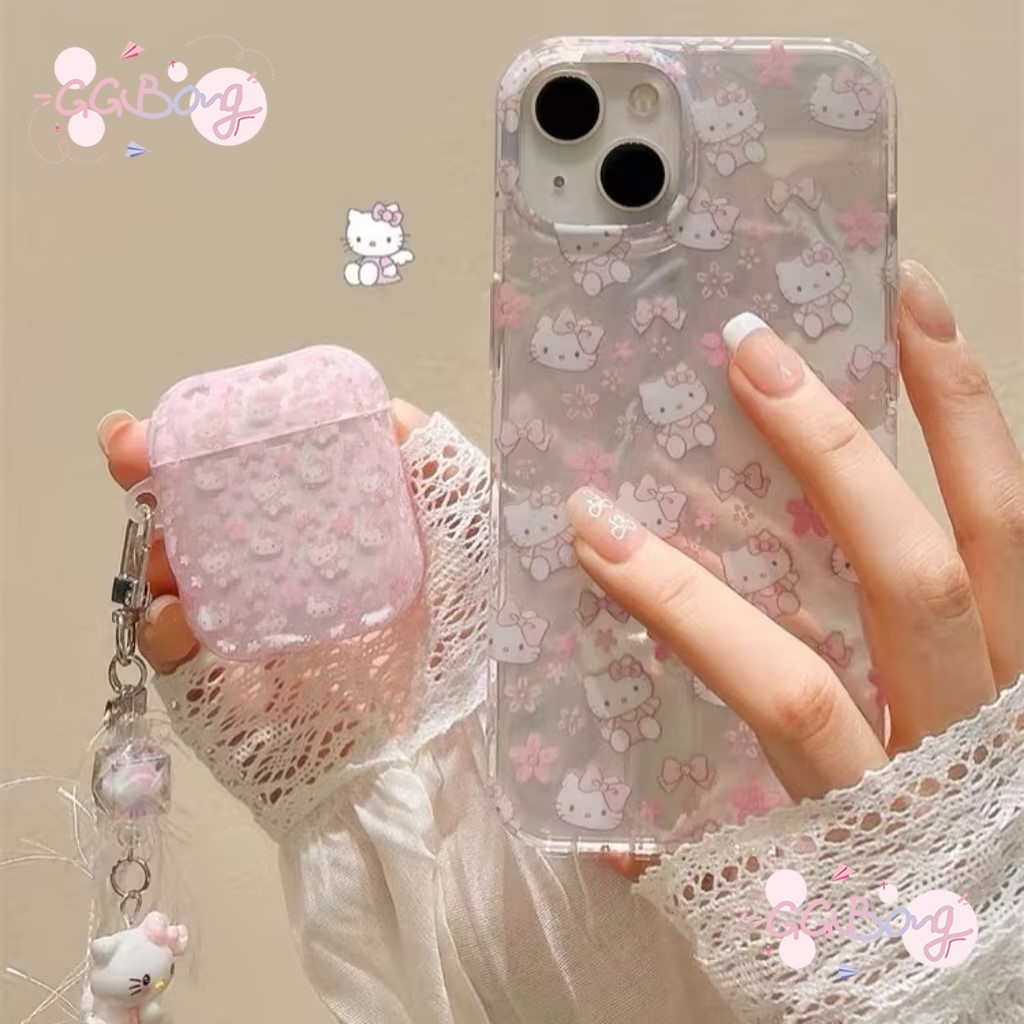 น่ารักน่ารักสีชมพูดอกไม้คิตตี้สุดหรูสร้อยข้อมือ ripplelusterใส เคสไอโฟ 15 13 11 14 12 Pro Max XR 7 8 15 Plus X XS Max SE