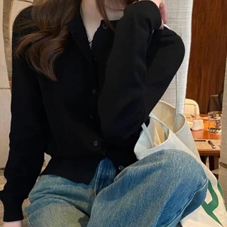 Cuties 🔥เสื้อคลุมคาร์ดิแกน สีพื้น เสื้อไหมพรมแขนยาว แบบเรียบ เนื้อผ้าบางเบาใส่สบาย สไตล์เกาหลี มี 6 สีให้เลือก 10715